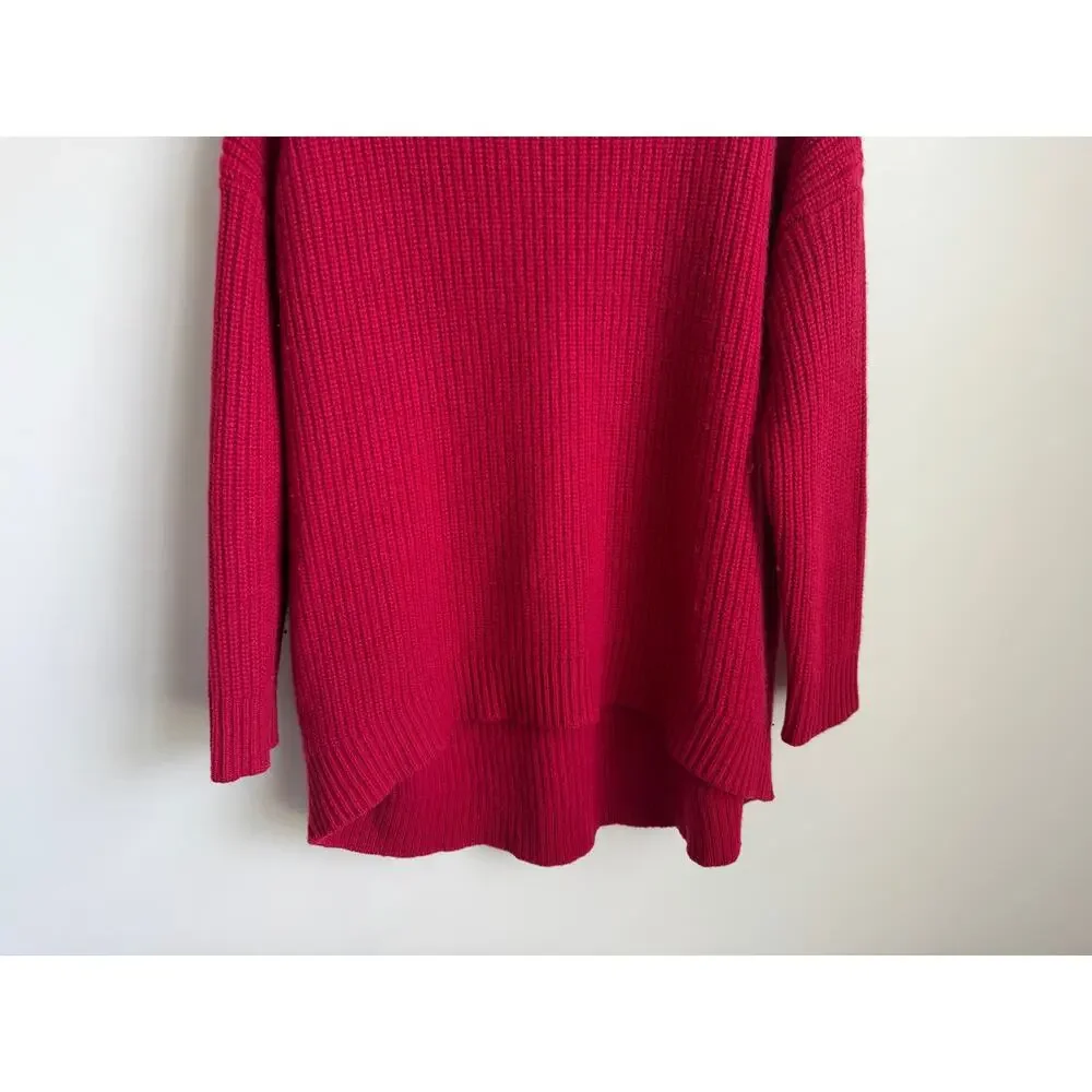 Eileen Fisher Cashmere/Wool Ribbed Textured Crew Neck Hi-Lo Sweater Red XS